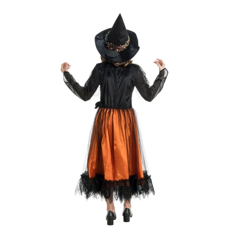 Hexenkostüm "Lucinda" für Mädchen mit Pailletten | Schwarz Orange