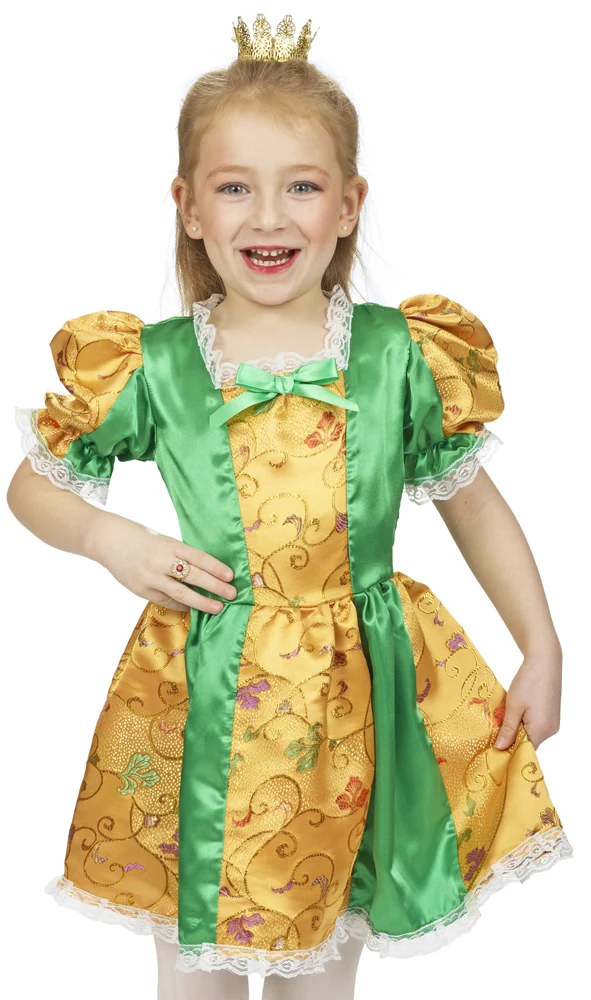 Froschkönigin Märchenkostüm für Mädchen - Gold Grün | Prinzessin Kinderkostüm