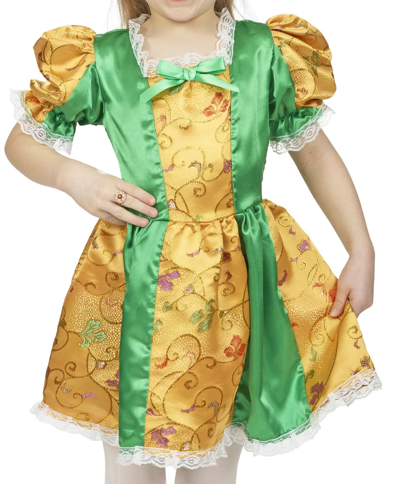 Froschkönigin Märchenkostüm für Mädchen - Gold Grün | Prinzessin Kinderkostüm