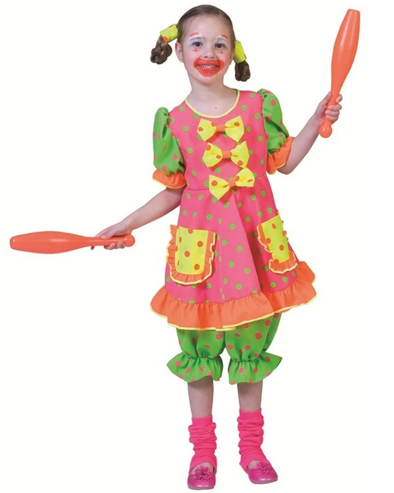 Clown Girl Fluo - Buntes Mädchen Clownkostüm Kleid und Hose