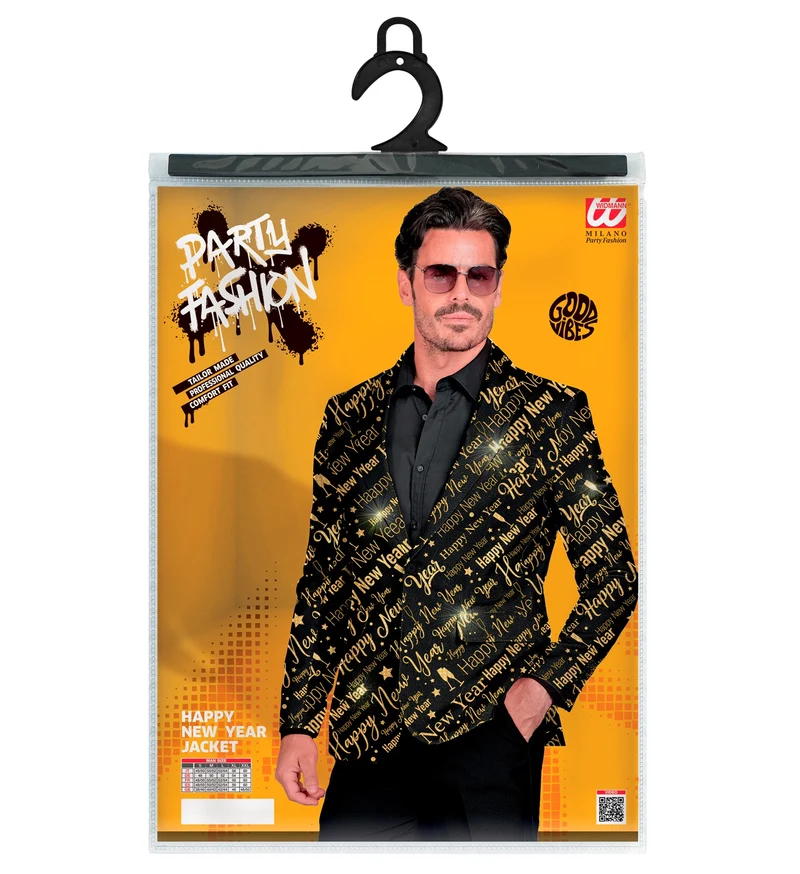 Silvester Jacke "Happy New Year" für Herren | Schwarz Gold