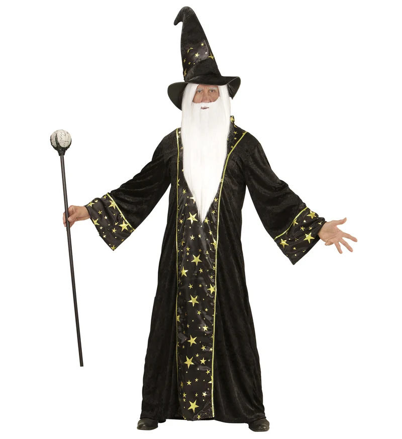 Herren Kostüm "Fantasy Zauberer" | Schwarz Gold - Robe und Hut