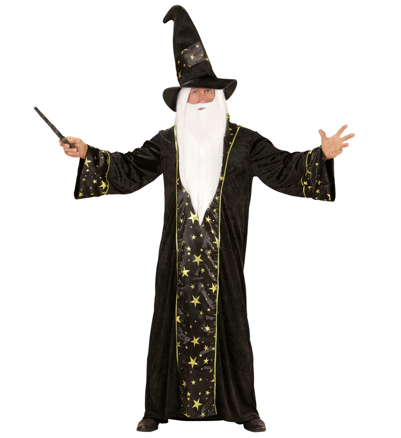 Herren Kostüm "Fantasy Zauberer" | Schwarz Gold - Robe und Hut