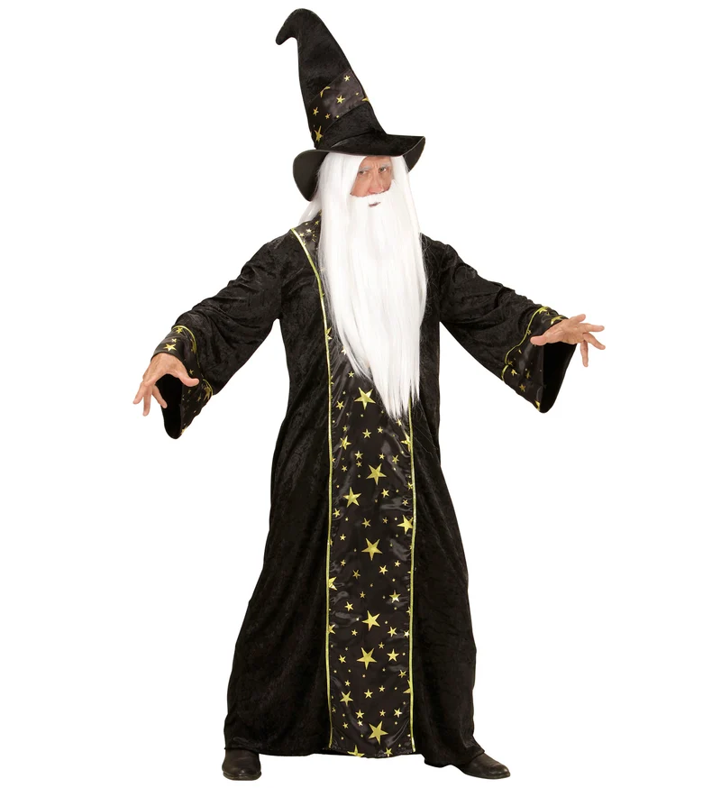 Herren Kostüm "Fantasy Zauberer" | Schwarz Gold - Robe und Hut