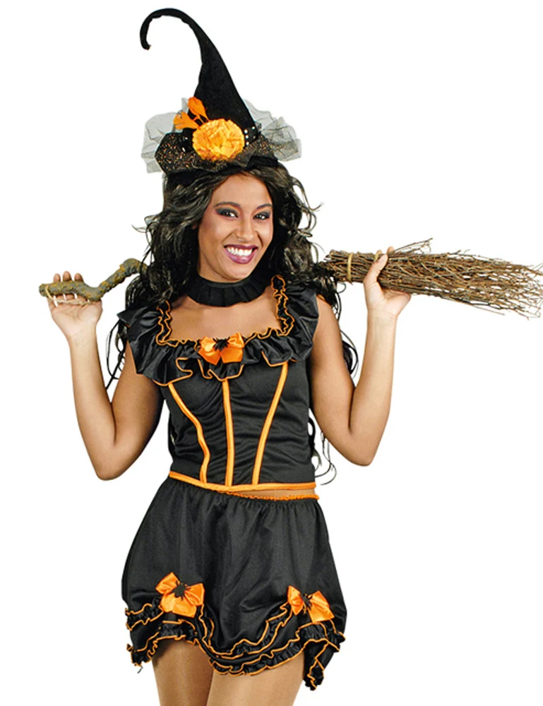 Hexenkostüm Myra für Damen - Schwarz Orange | 2-tlg. für Halloween und Karneval