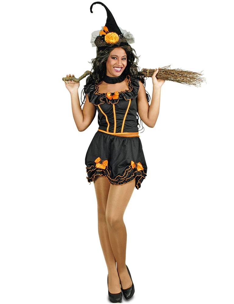 Hexenkostüm Myra für Damen - Schwarz Orange | 2-tlg. für Halloween und Karneval