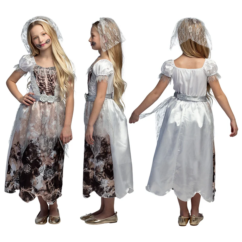 Zombie Braut Halloween Kostüm für Mädchen | Kleid und Schleier