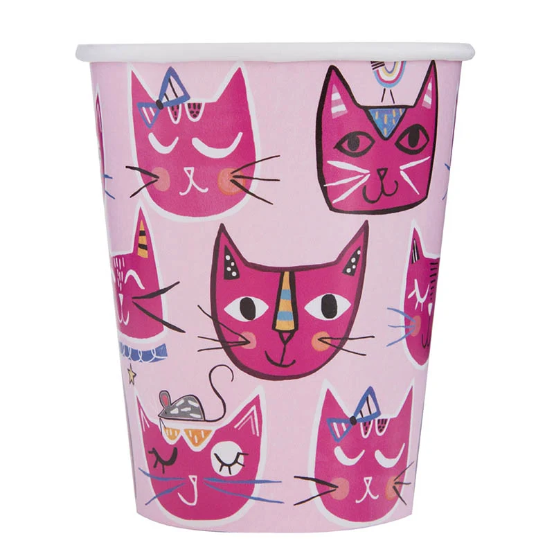Pappbecher Katze Pink 266ml/8Stk.