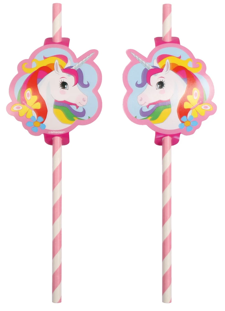 "Regenbogen Einhorn" 8 Trinkhalme Strohhalme mit Bild 9908224 | Kinder Geburtstag Partydekoration