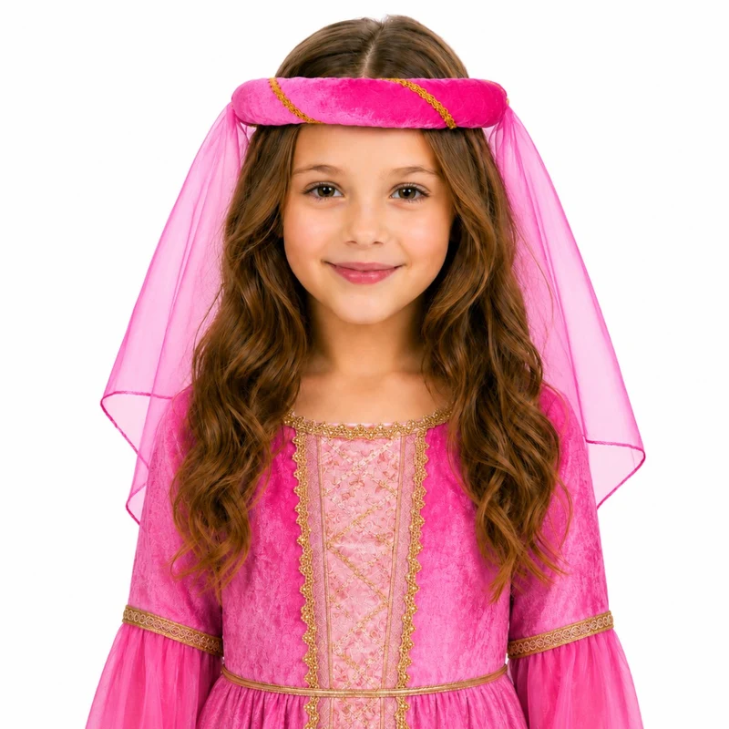 Mittelalter Haarband "Helena" mit Schleier für Mädchen | Pink