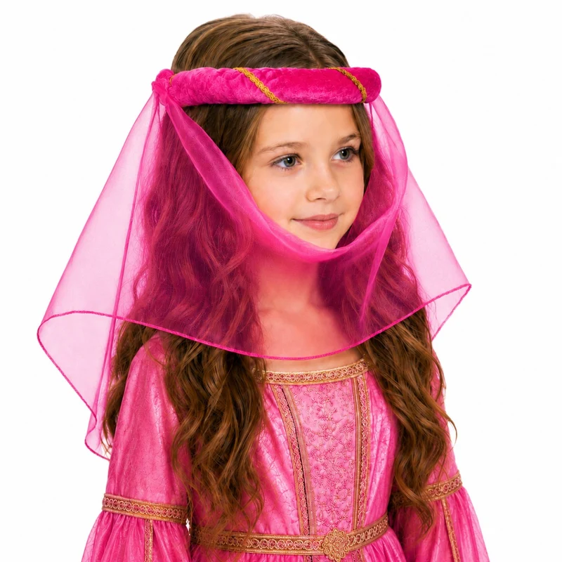 Mittelalter Haarband "Helena" mit Schleier für Mädchen | Pink