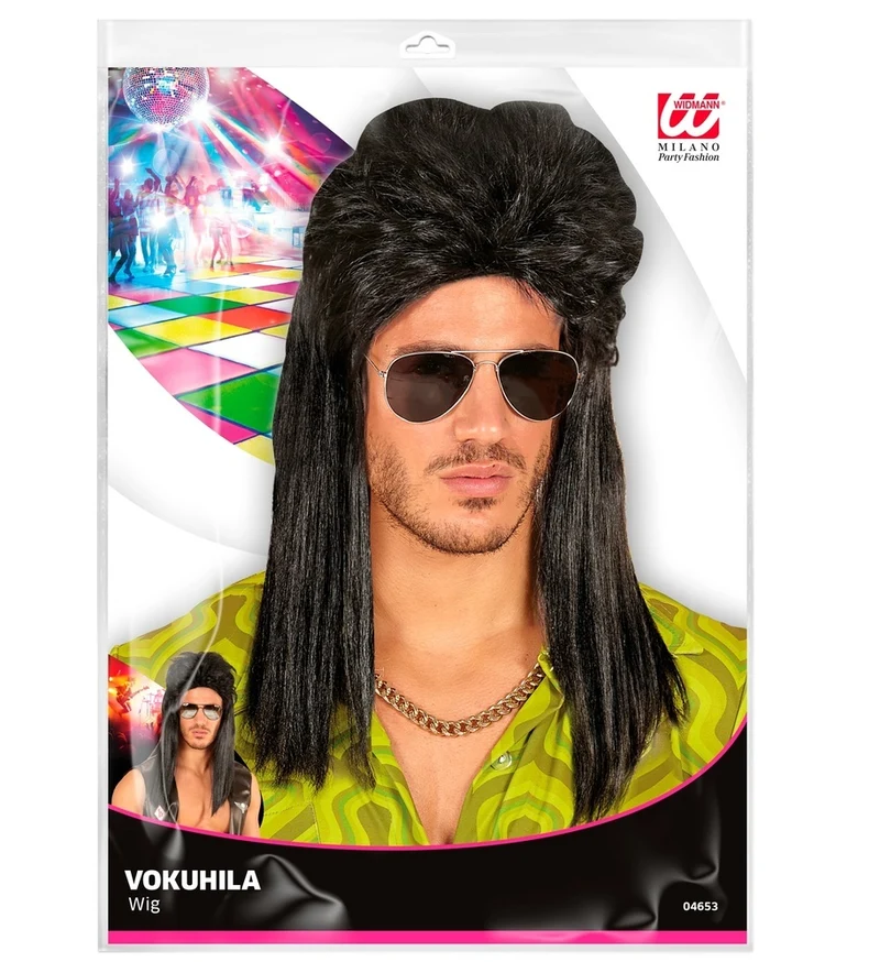 80er Jahre Rockstar Vokuhila Perücke | Schwarz