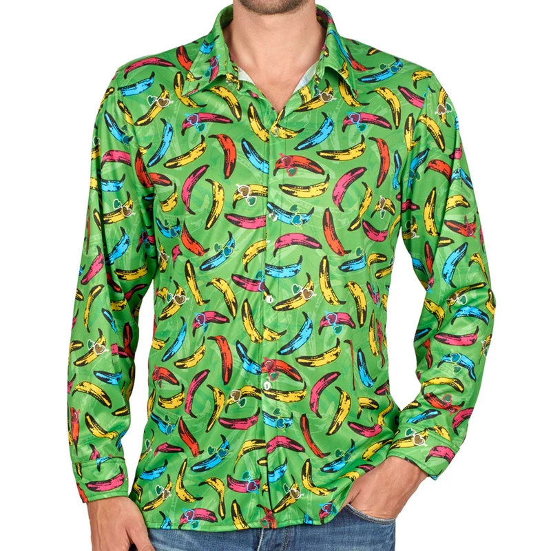 Retro Hippie Hemd "Pop Banana" für Herren | Grün