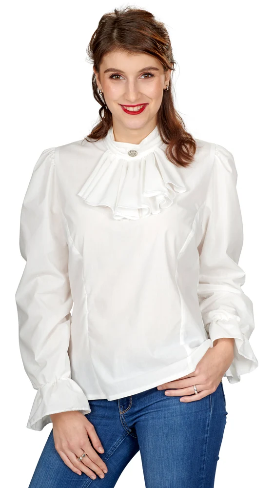 Jabot-Bluse mit Rüschen für Damen - Ecru