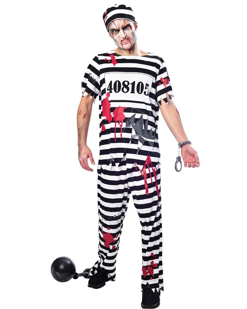 Zombie Sträfling Halloween Kostüm für Herren | Schwarz Weiß