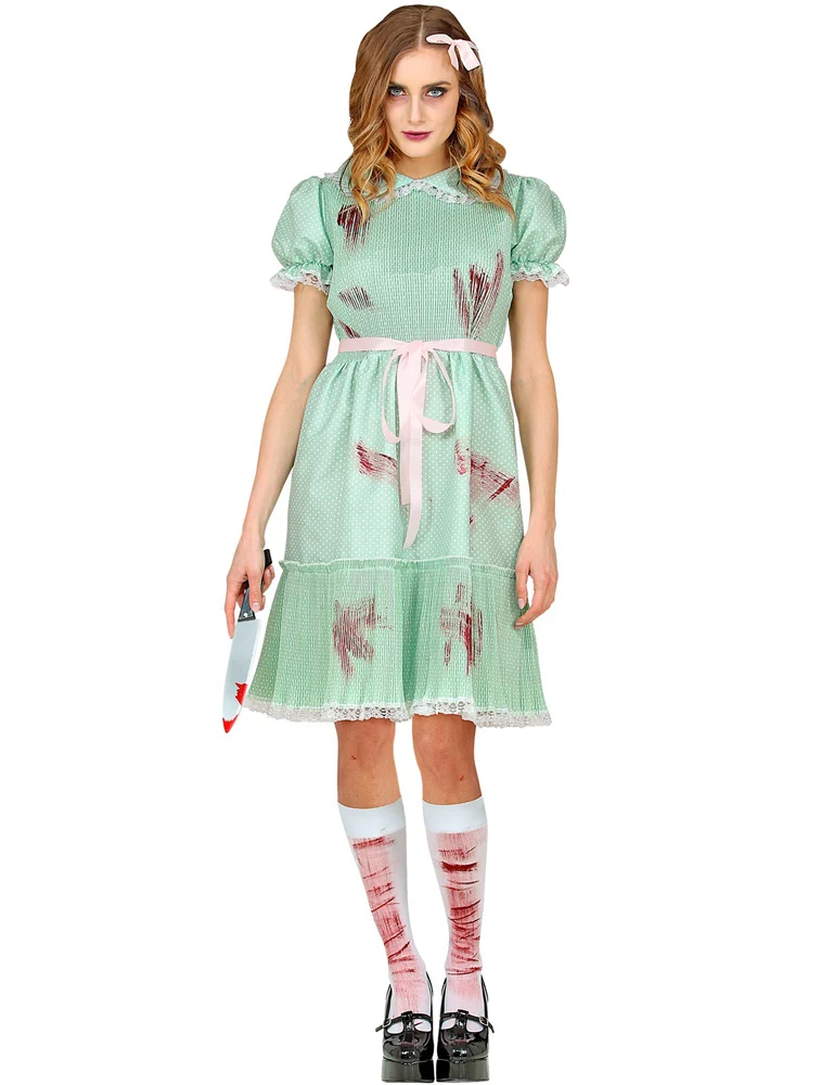 Killer-Puppe - Halloween Geister Hexenkostüm für Damen | Grün Weiß