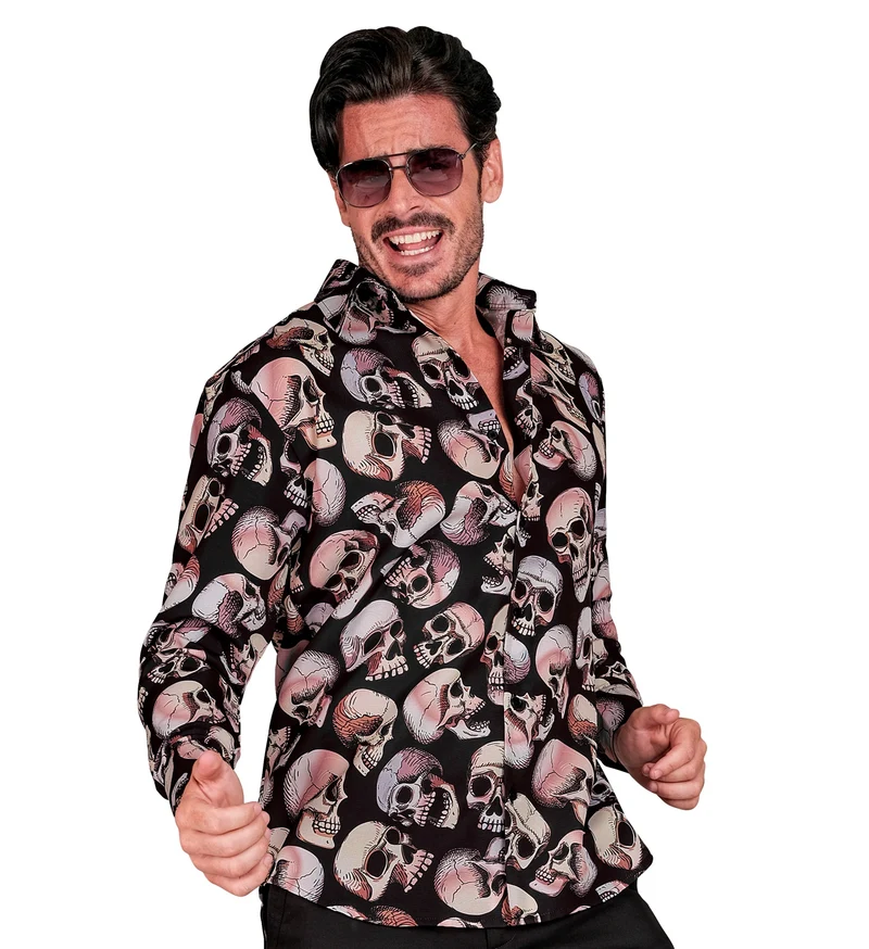 Halloween Hemd "Totenkopf" UV | Mehrfarbig - Herren Kostüm