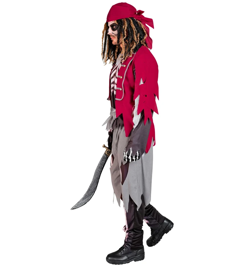 Skelett Pirat Kostüm für Herren | Schwarz Rot - Halloween