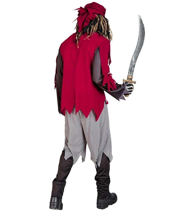 Skelett Pirat Kostüm für Herren | Schwarz Rot - Halloween