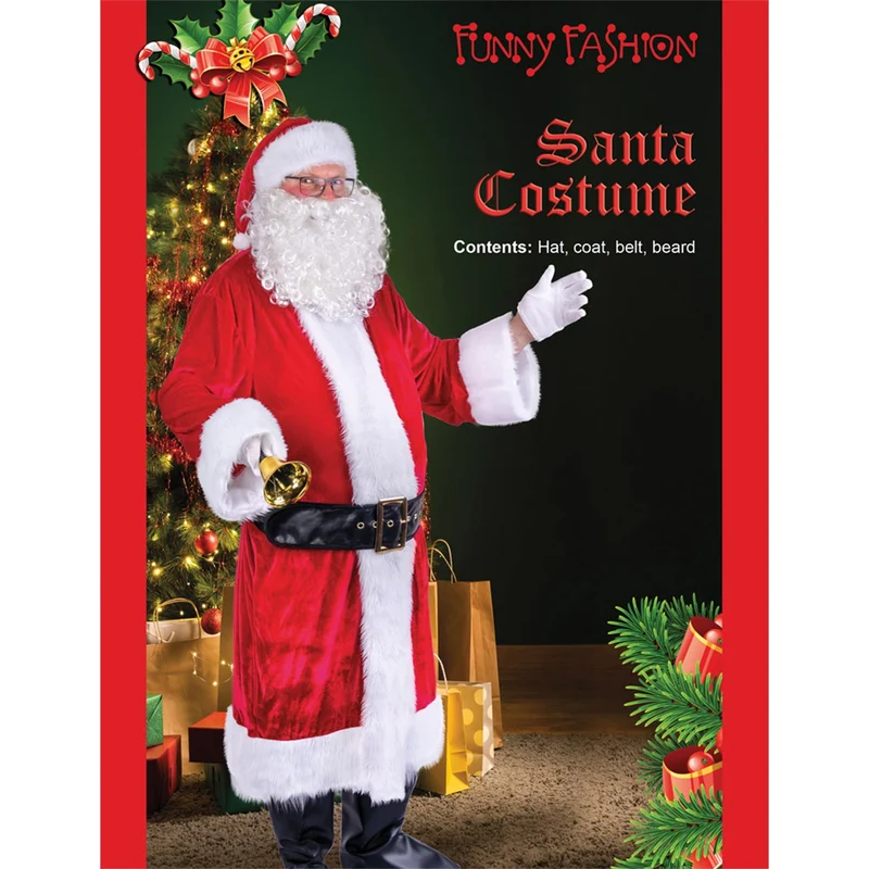 Nikolaus Weihnachtsmann Kostüm Set mit Mantel Mütze und Bart | Santa Weihnachten