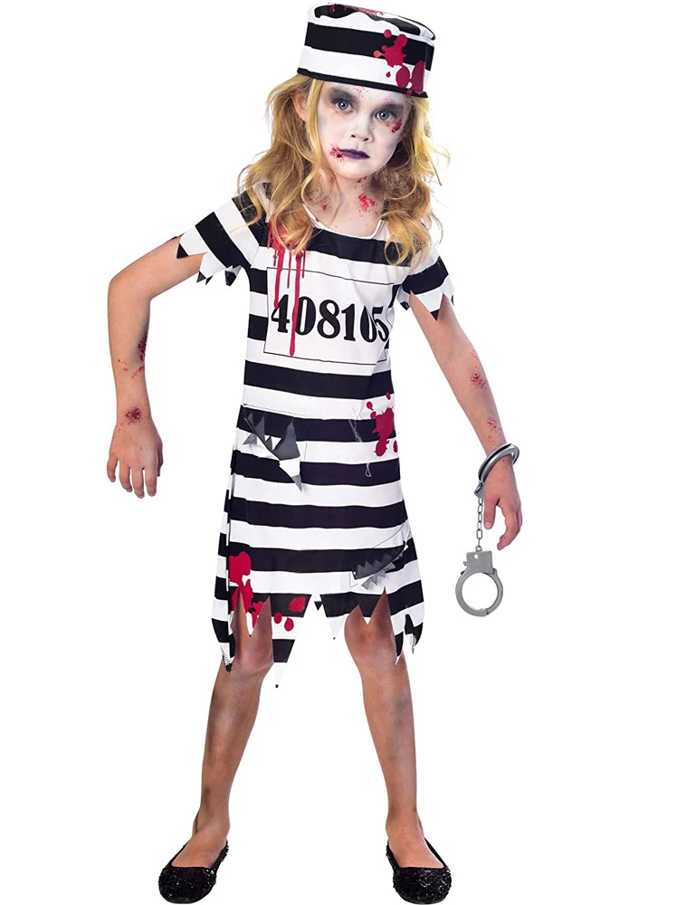 Halloween Kostüm Zombie Sträfling für Mädchen | Horror Kleid Blutige Gefangene