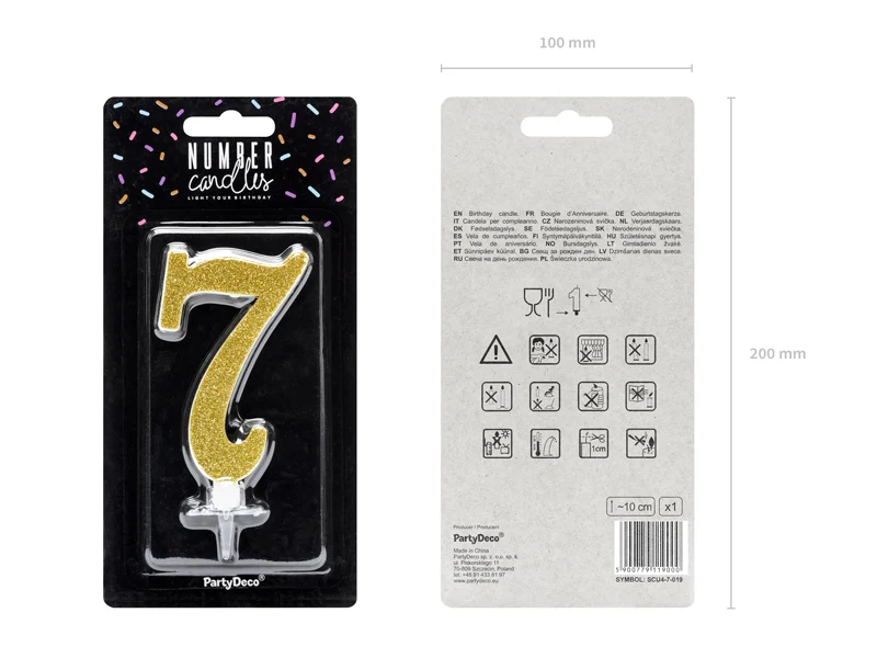 Geburtstagskerze Glitter Gold - 10 cm | Ziffer ''7''