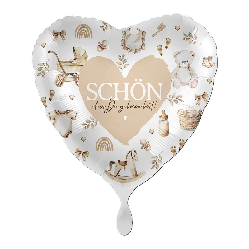 18"/Ø43cm Herz Folienballon "Schön dass du geboren bist!"