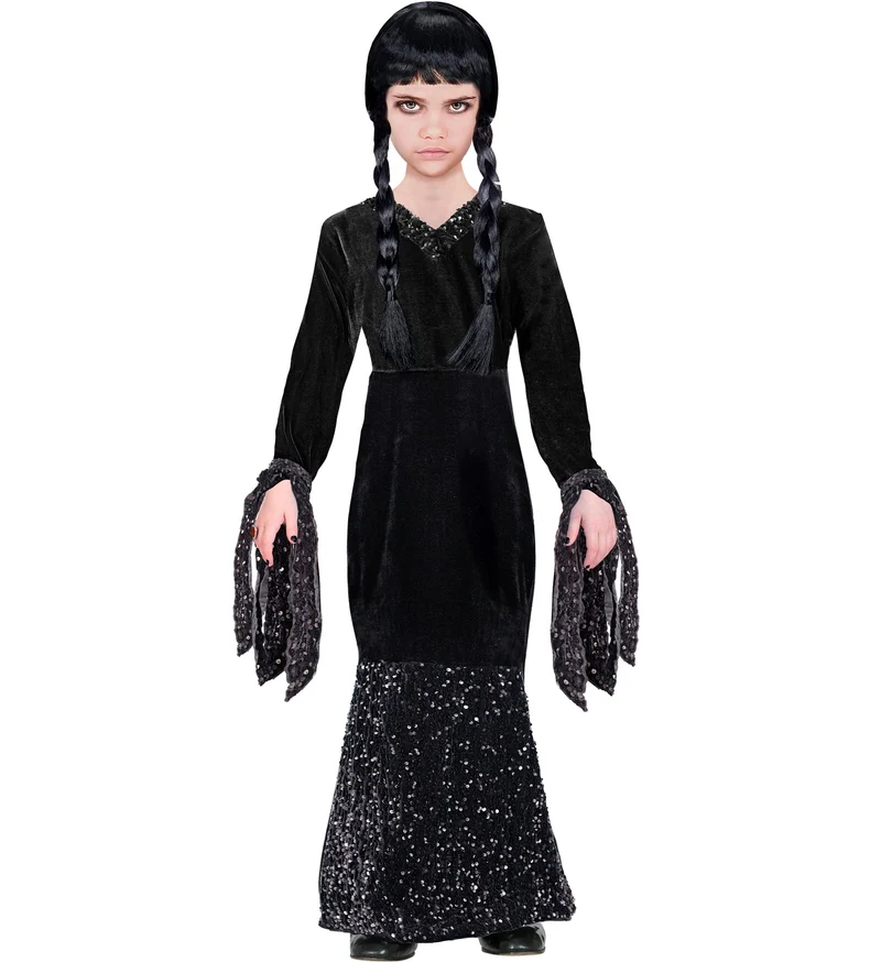 Dark Girl Kinderkostüm - Glamour Abendkleid Halloween Verkleidung | Schwarz
