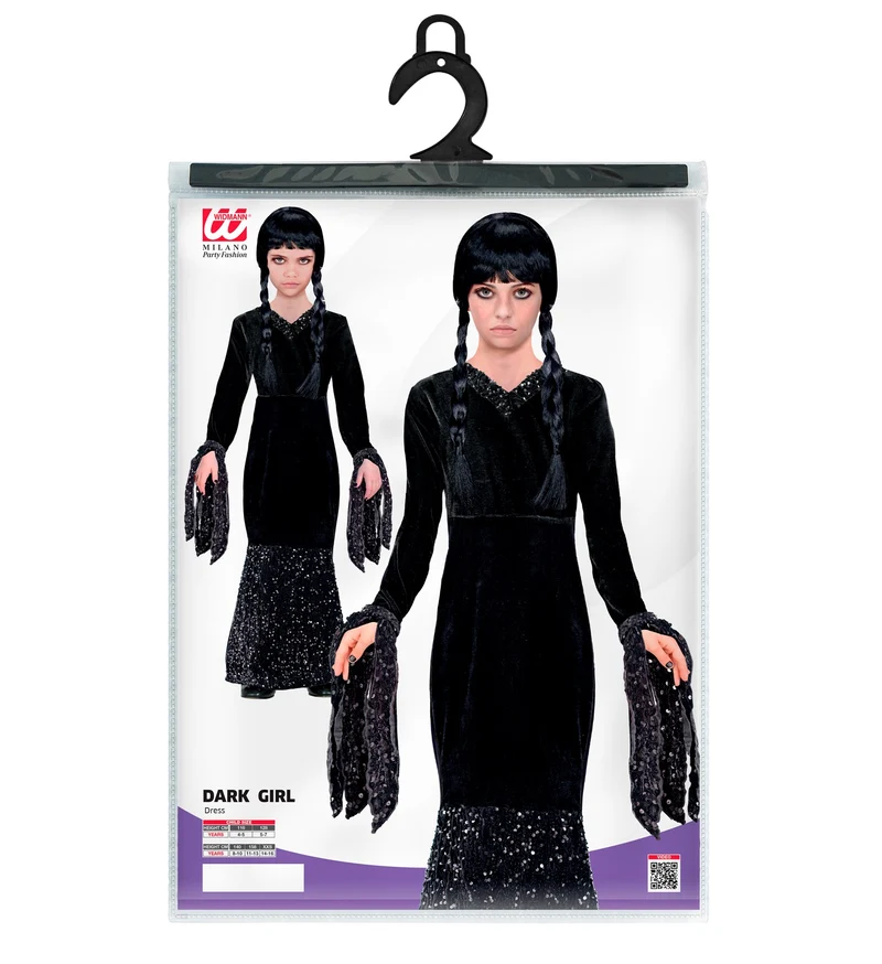 Dark Girl Kinderkostüm - Glamour Abendkleid Halloween Verkleidung | Schwarz