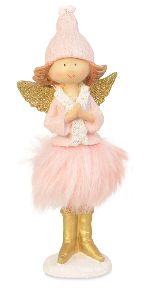 Riffelmacher Engel betend mit Mütze und Federkleid 75604 - Rosa Gold - 19 cm