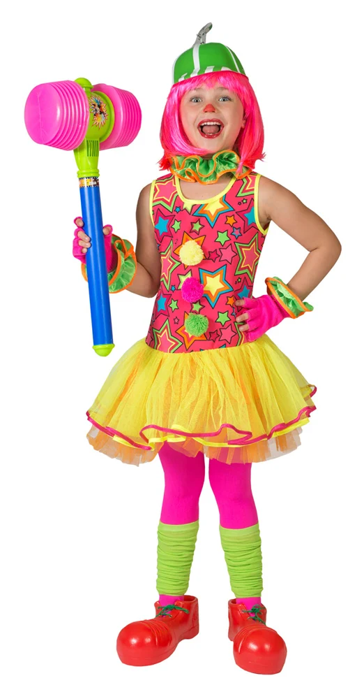 Clown Kostüm "Miley" für Mädchen in Neonfarben | Zirkus Karneval Kinder Verkleidung