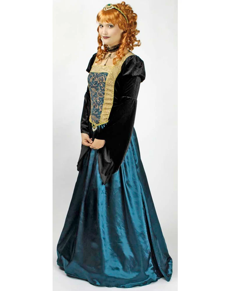 Burgfräulein "Josephine" Barock Damen Kostüm | Mittelalter Kleid Blau Schwarz