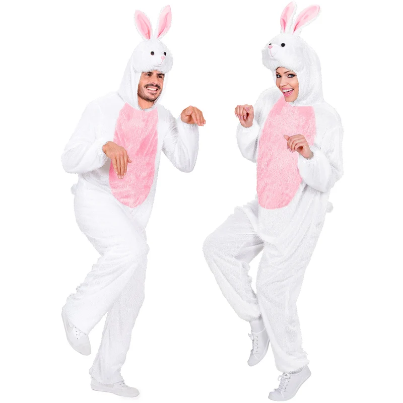 Hase Kostüm für Erwachsene | Weiß Rosa - Overall Tierkostüm