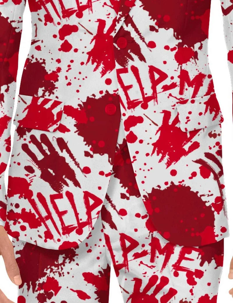 Halloween Designer Anzug "Blutflecken" 3-tlg. - Herren Kostüm | Rot Weiß