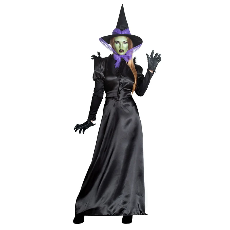 Raben Hexe Halloween Kostüm für Damen | Schwarz mit Hexenhut
