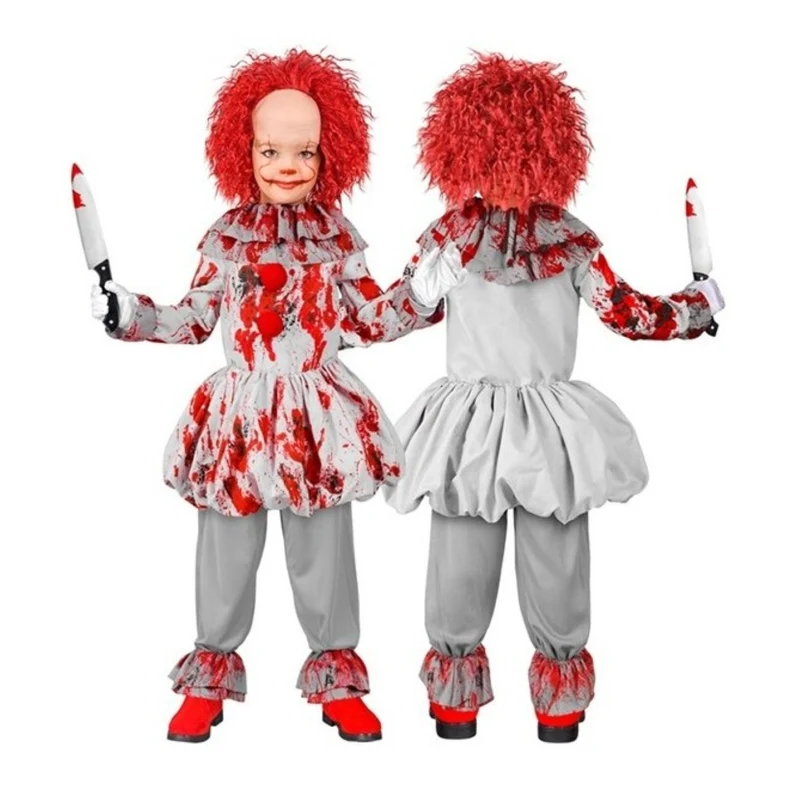 Kostüm "Vintage Horror Clown" für Kinder | Grau mit Blutspritzern