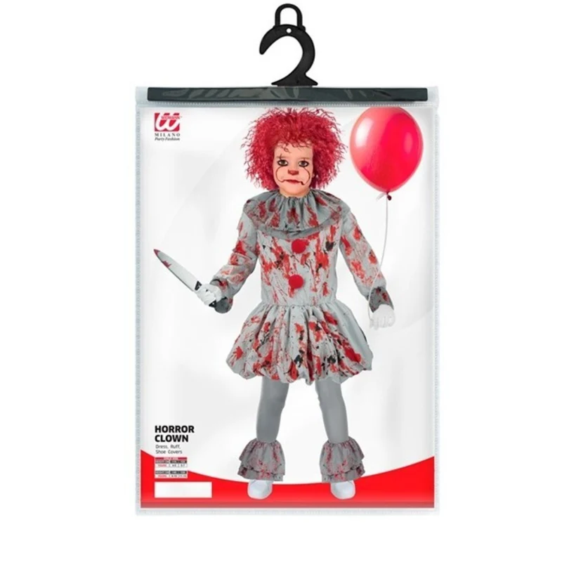 Kostüm "Vintage Horror Clown" für Kinder | Grau mit Blutspritzern