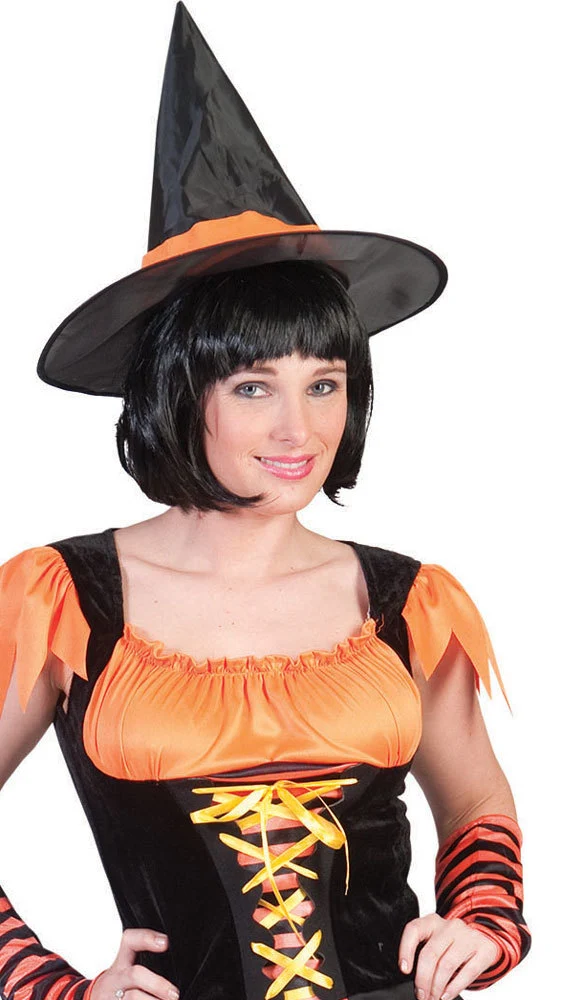 Damen Hexenkostüm "Hazel" - Schwarz Orange | Kostümkleid und Hexenhut