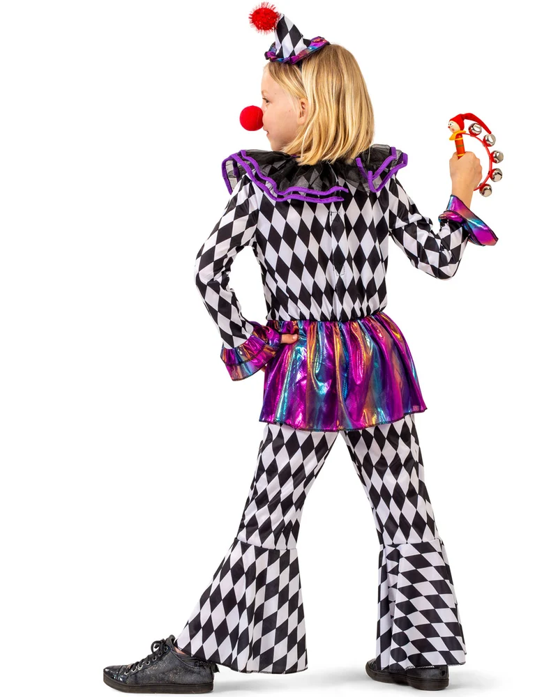 Harlekin Kinderkostüm "Chelsey" mit Hut | Pierrot Anzug