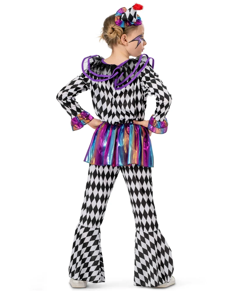 Harlekin Kinderkostüm "Chelsey" mit Hut | Pierrot Anzug