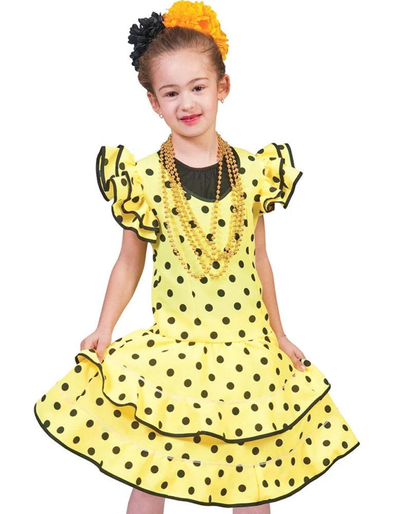 Flamenco Kleid zum Samba Kostüm für Mädchen - Gelb | Brasilianerin Verkleidung