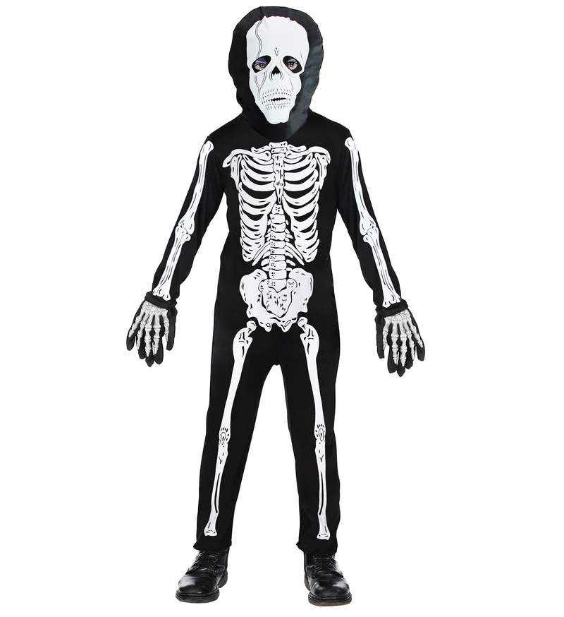 Halloween Skelett Kinderkostüm mit Maske | Schwarz Weiß