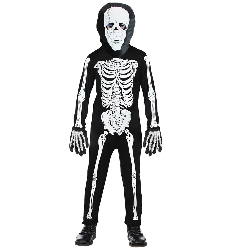 Halloween Skelett Kinderkostüm mit Maske | Schwarz Weiß