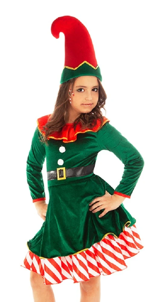 Weihnachtselfe Wichtel Zwergen Kostüm für Mädchen - Grün Rot