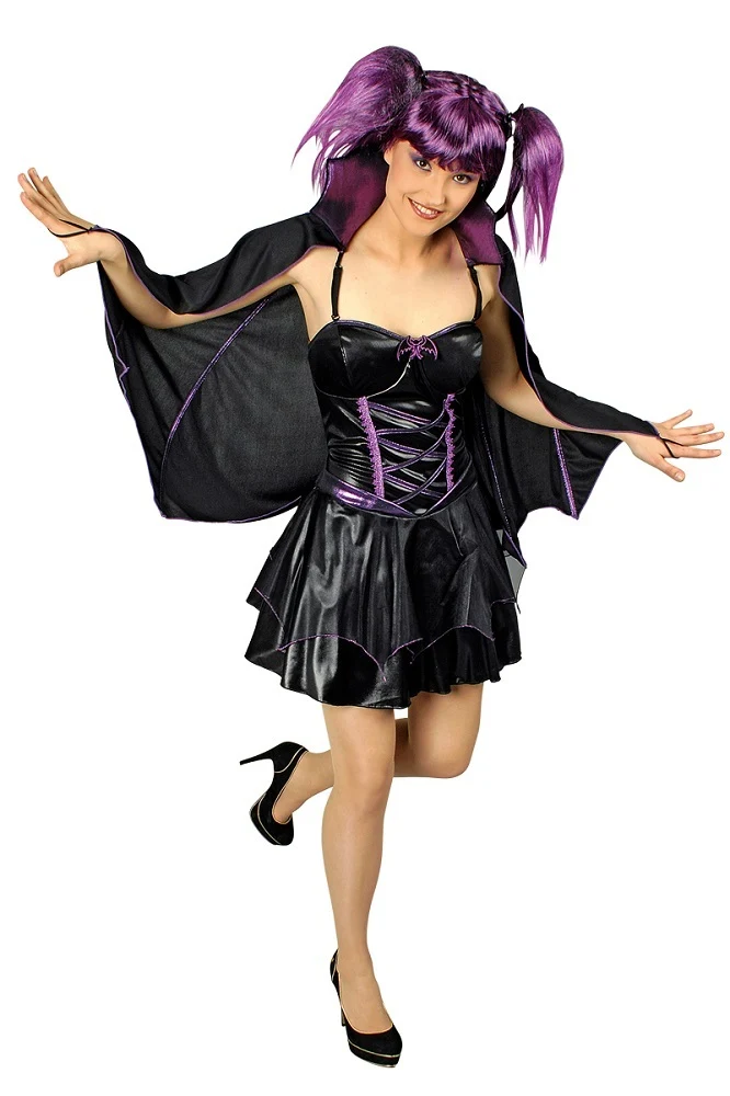 Fledermaus Hexen Kostüm für Damen Schwarz Lila