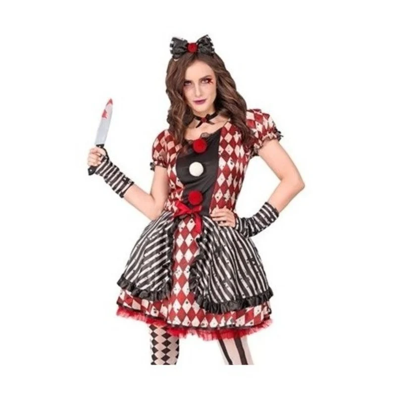 Kostüm "Harlekin Puppe" für Damen | Kleid, Haarreif mit Schleife, Halsband und Handschuhe