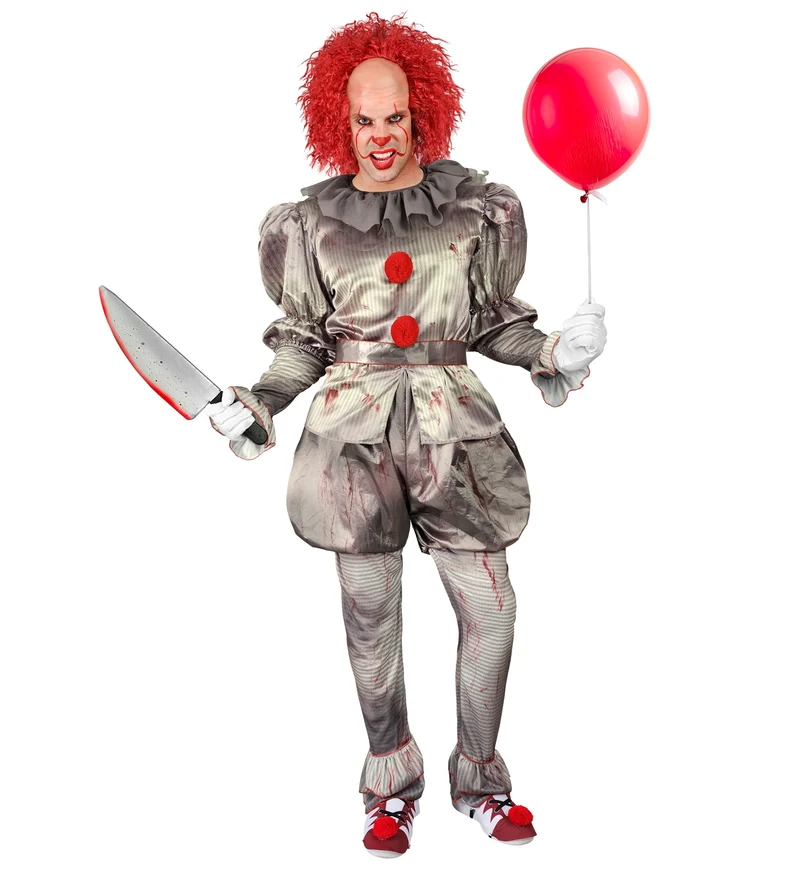 Kostüm "Killer Clown" für Herren | Grau mit Blutspritzern