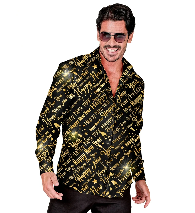 Silvester Hemd "Happy New Year" für Herren | Schwarz Gold