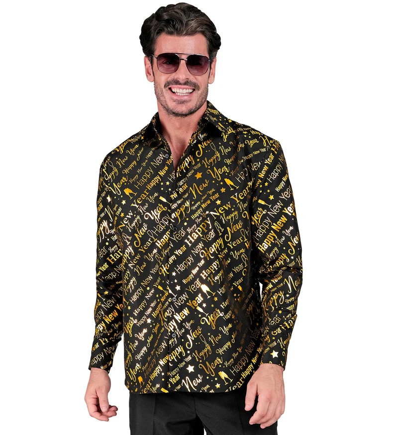 Silvester Hemd "Happy New Year" für Herren | Schwarz Gold