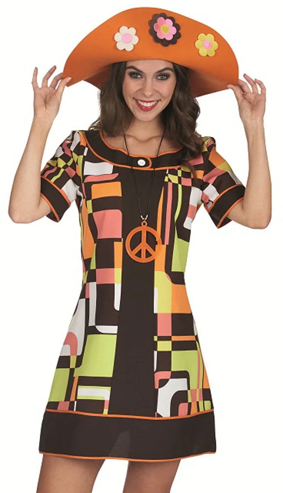 60er Jahre Retro Kleid Andy für Damen | Hippie Kostüm Mottoparty